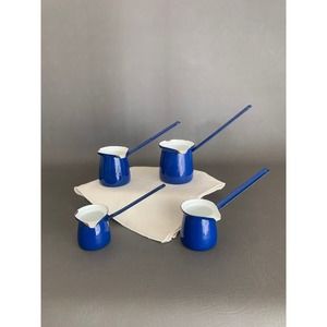 VTG Holland Royal Blue White Metal Enamel Butter Warmer maple syrup stovetop